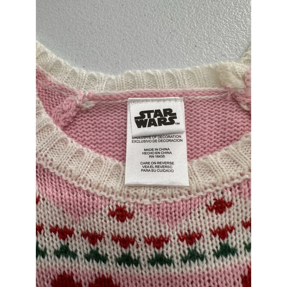 Star Wars Baby Yoda Girls Holiday Sweater Pink & White Size 3T Acrylic Blend NWT